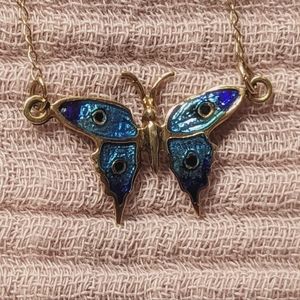 14k Vintage Blue Enamel Butterfly